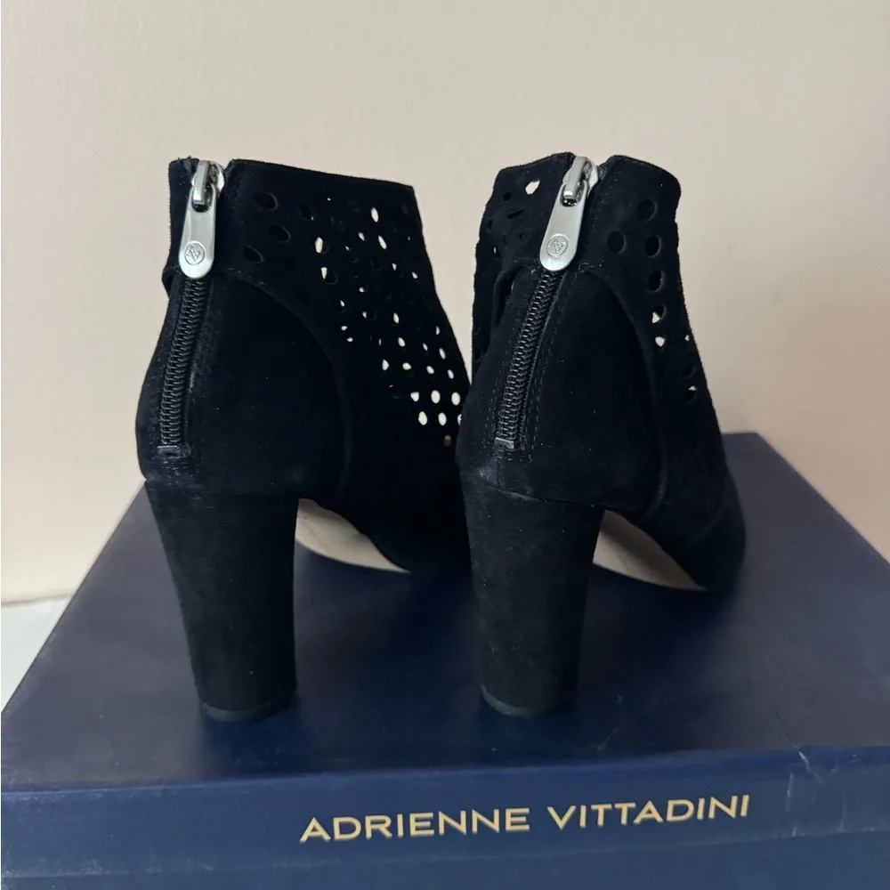 Adrienne Vittadini Nobbe Black Suede Heels with zipper. Size: 7.5